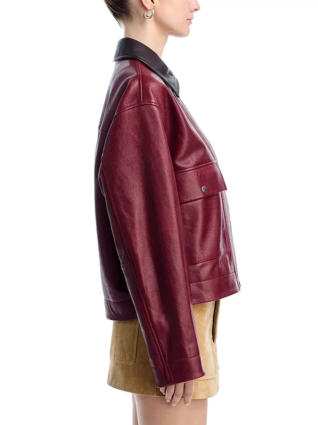 Nonie Lamb Leather Jacket in Burgundy