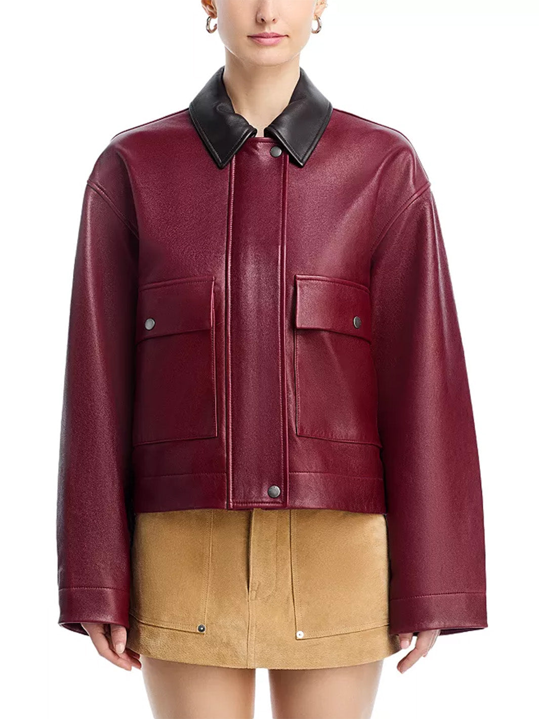 Nonie Lamb Leather Jacket in Burgundy