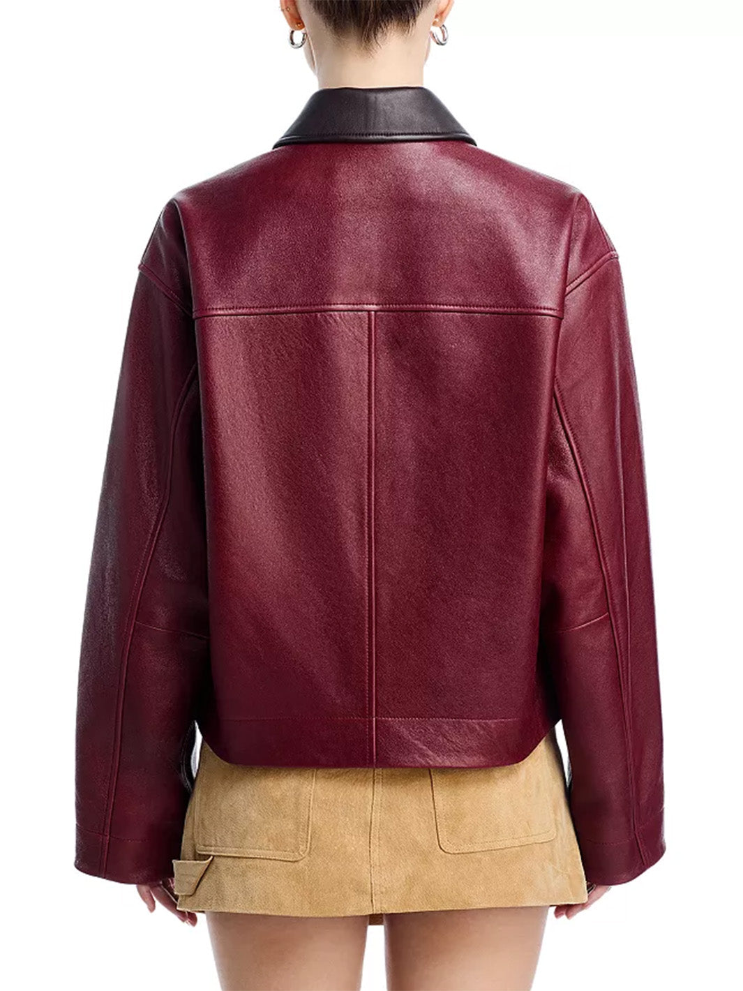 Nonie Lamb Leather Jacket in Burgundy