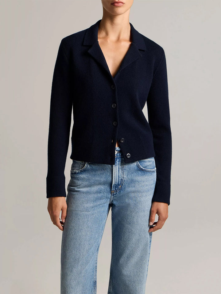 Notch-Collar Double-Face Wool-Blend Cardigan in Coastal Blue