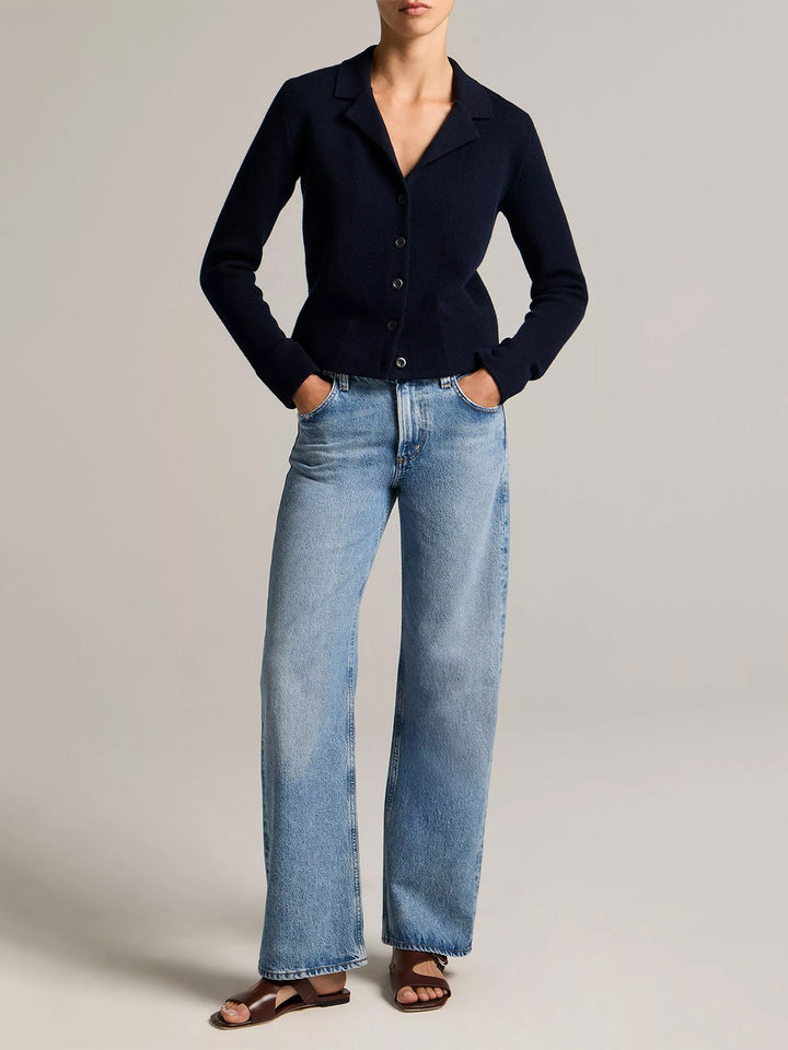 Notch-Collar Double-Face Wool-Blend Cardigan in Coastal Blue
