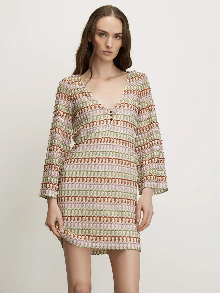 Novien Crochet Mini Dress in Deep Ochre