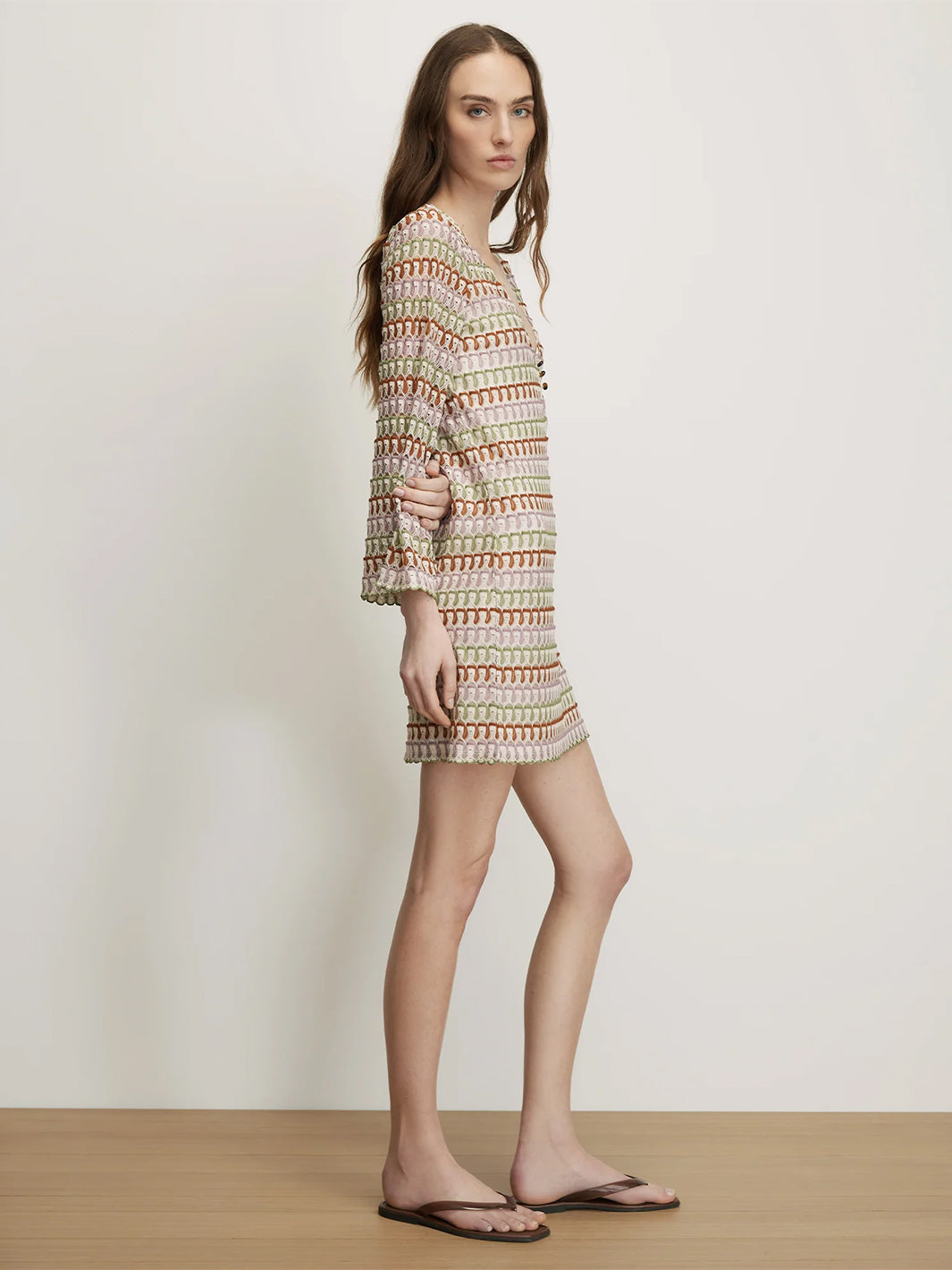 Novien Crochet Mini Dress in Deep Ochre