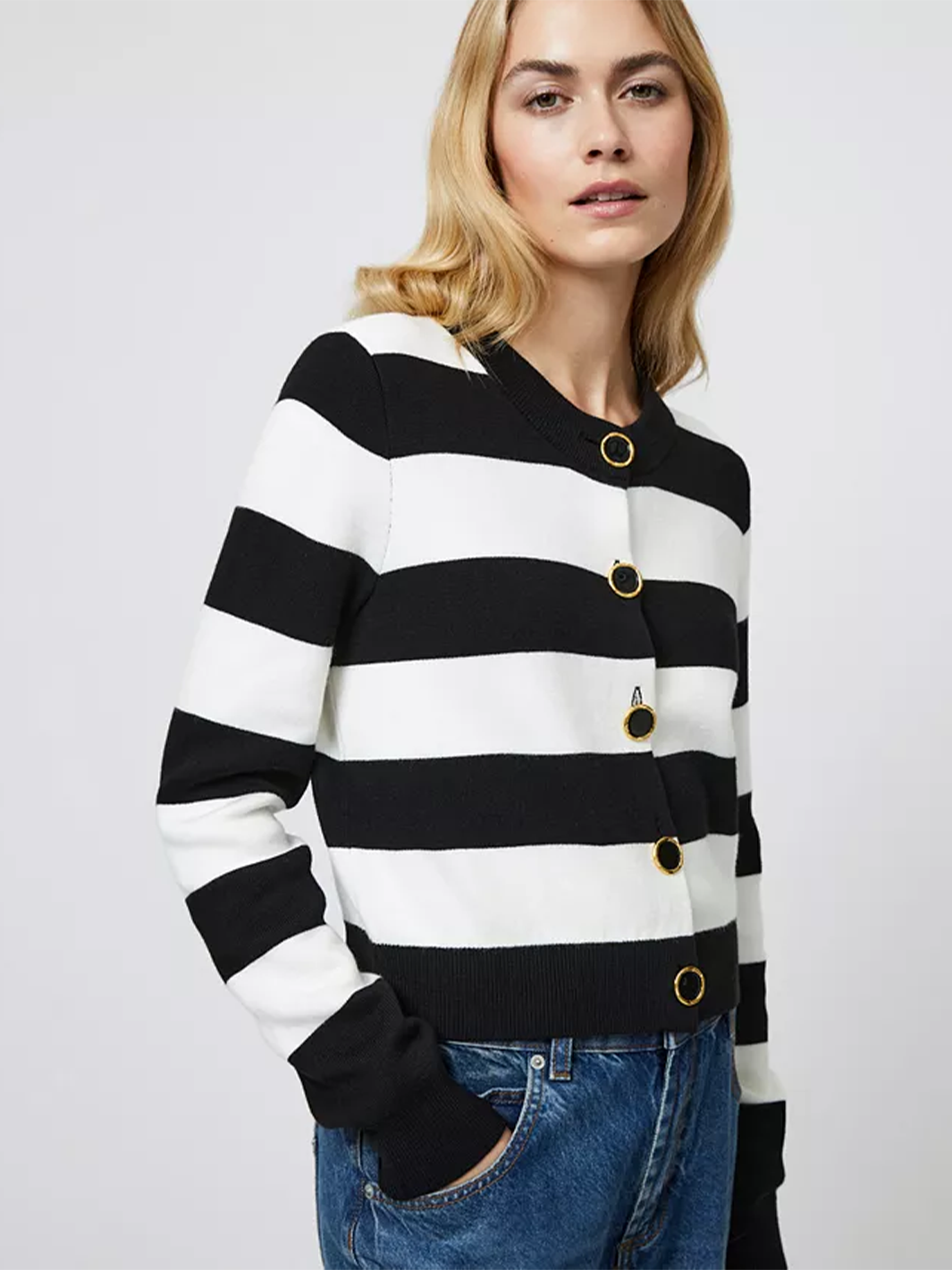 Nyrobi Stripe Cardigan in Black/Cream