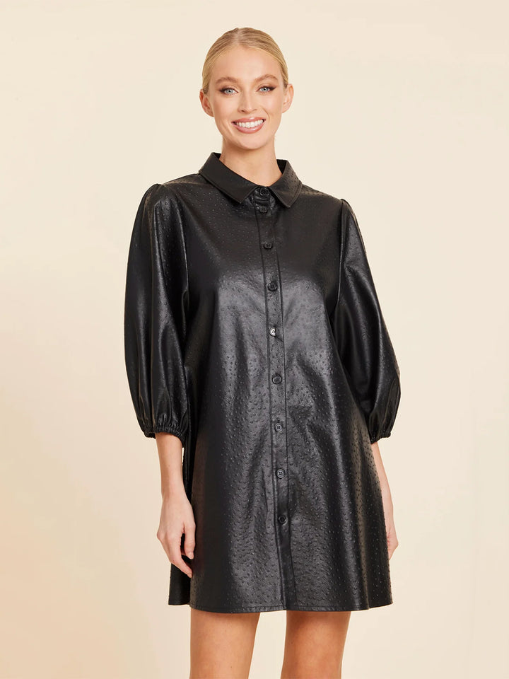 Faux Leather Ostrich Embossed Dress in Black