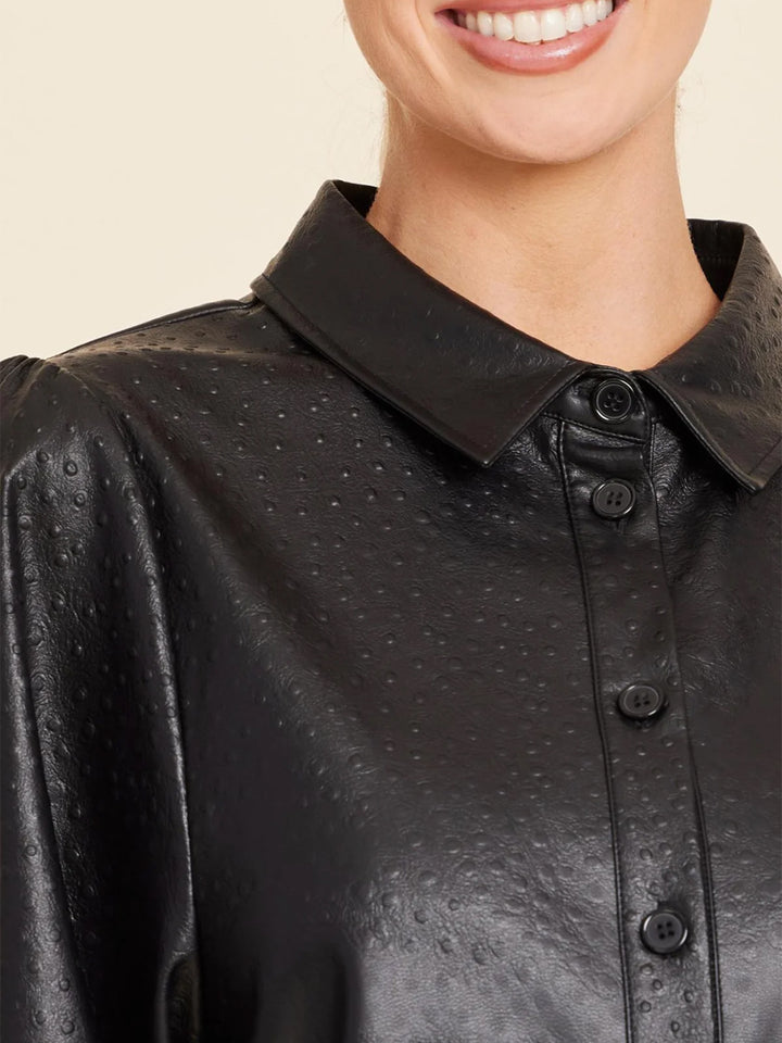 Faux Leather Ostrich Embossed Dress in Black