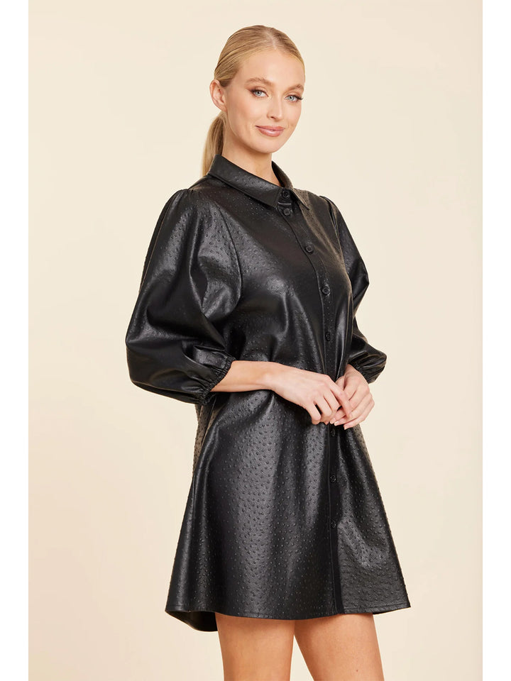 Faux Leather Ostrich Embossed Dress in Black