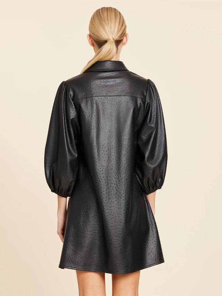 Faux Leather Ostrich Embossed Dress in Black