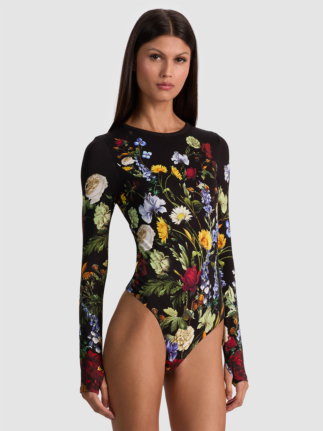 Olea Long Sleeve Bodysuit in Social Hour Black