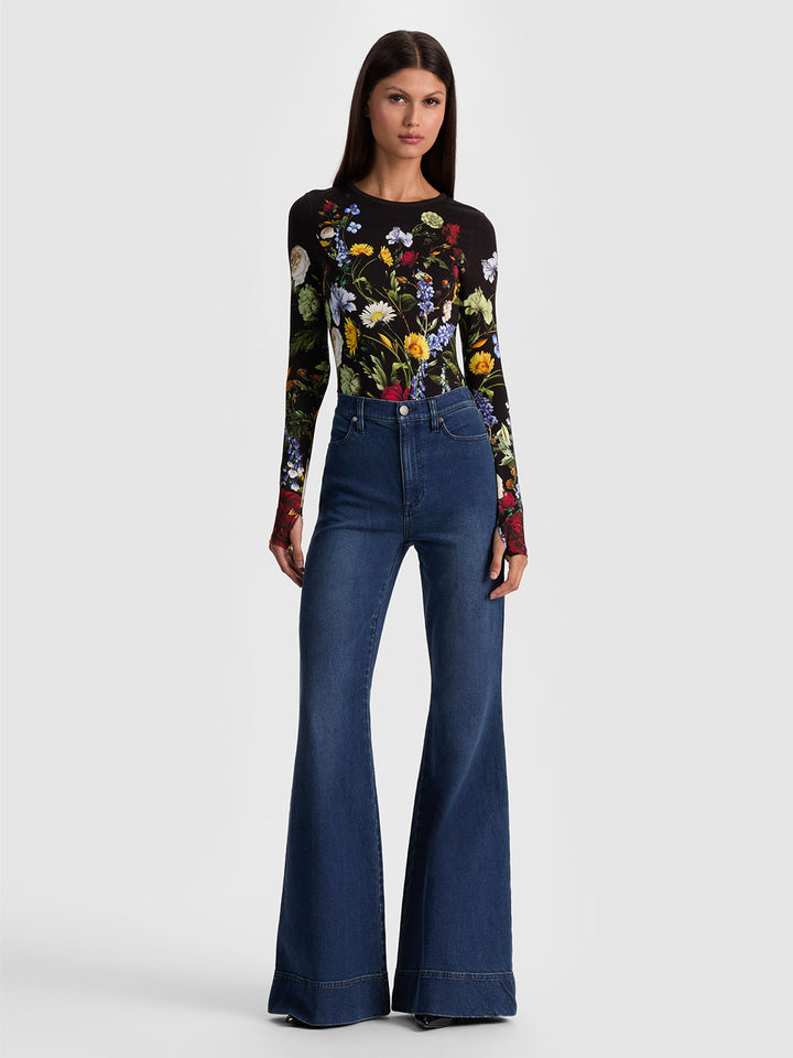 Olea Long Sleeve Bodysuit in Social Hour Black