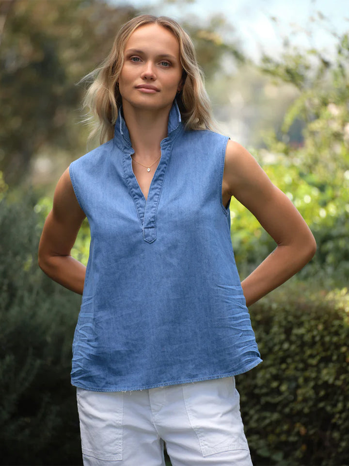 Olivia Popover Tank in Vintage Stonewashed Indigo