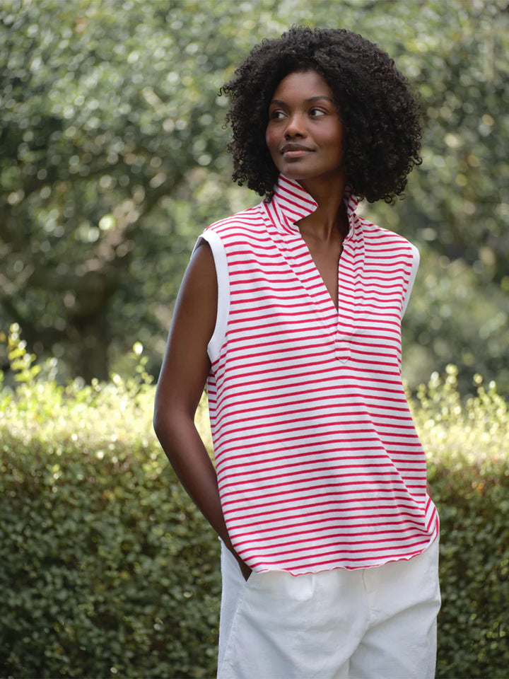 Olivia Popover Henley Tank in Red Stripe