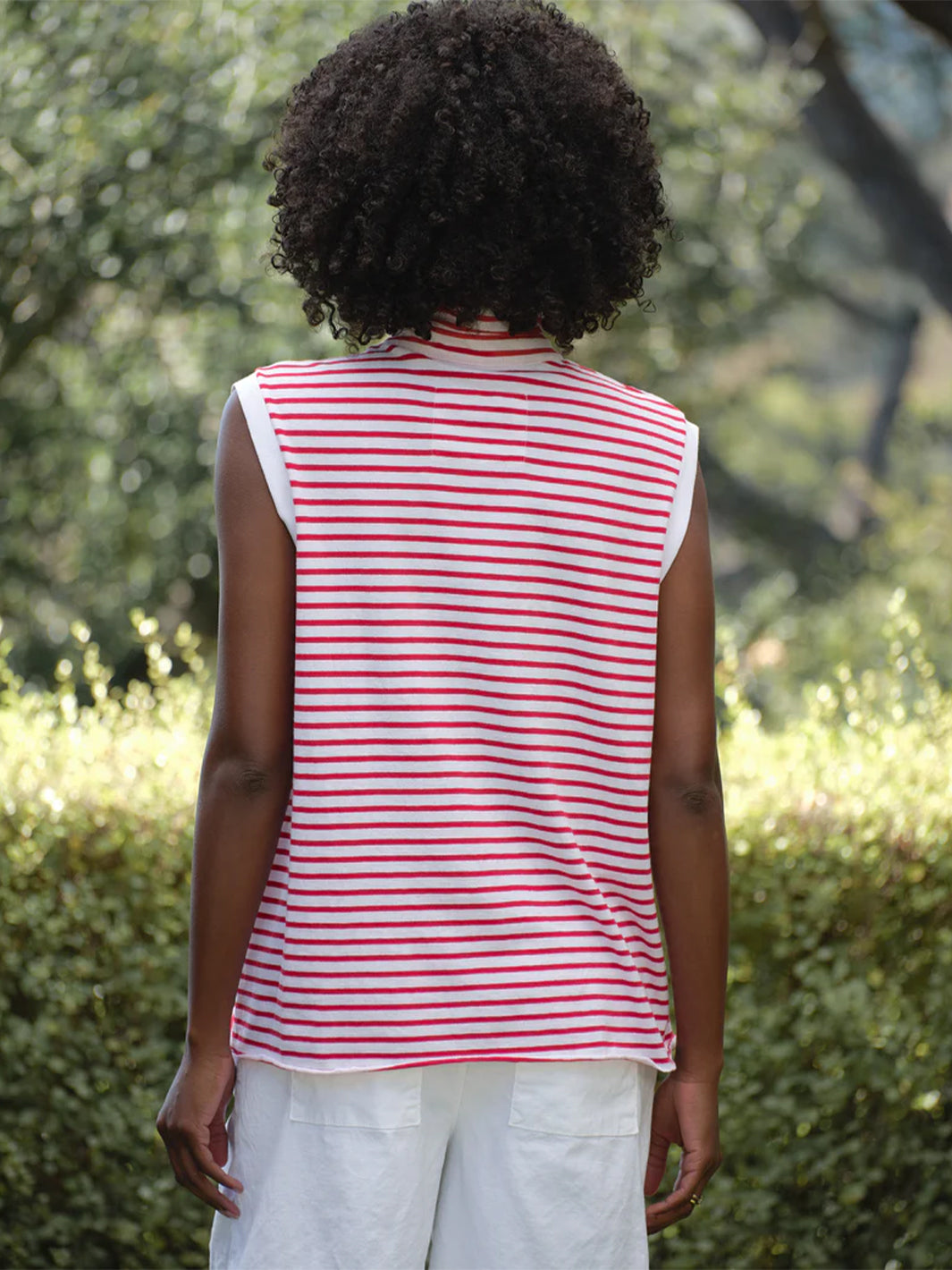 Olivia Popover Henley Tank in Red Stripe