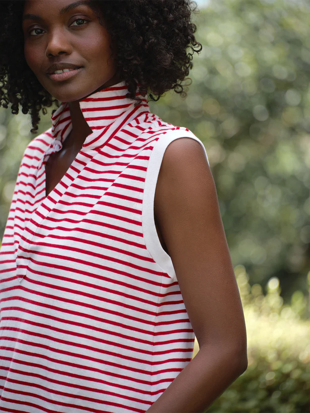 Olivia Popover Henley Tank in Red Stripe