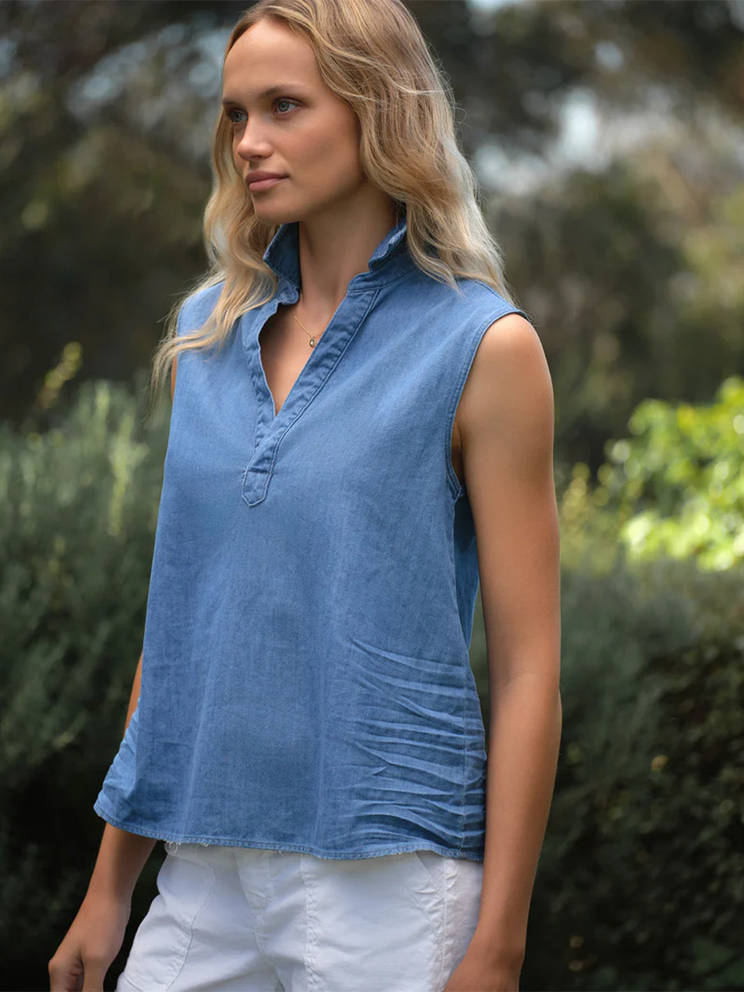 Olivia Popover Tank in Vintage Stonewashed Indigo