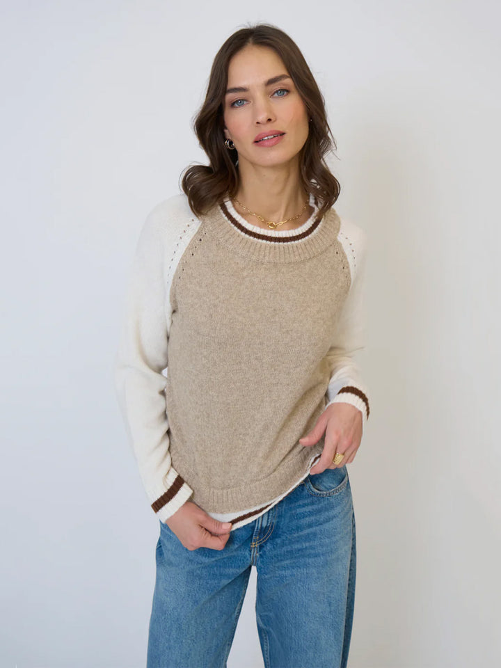 Olivia Baseball Sweater in Beige/Oat
