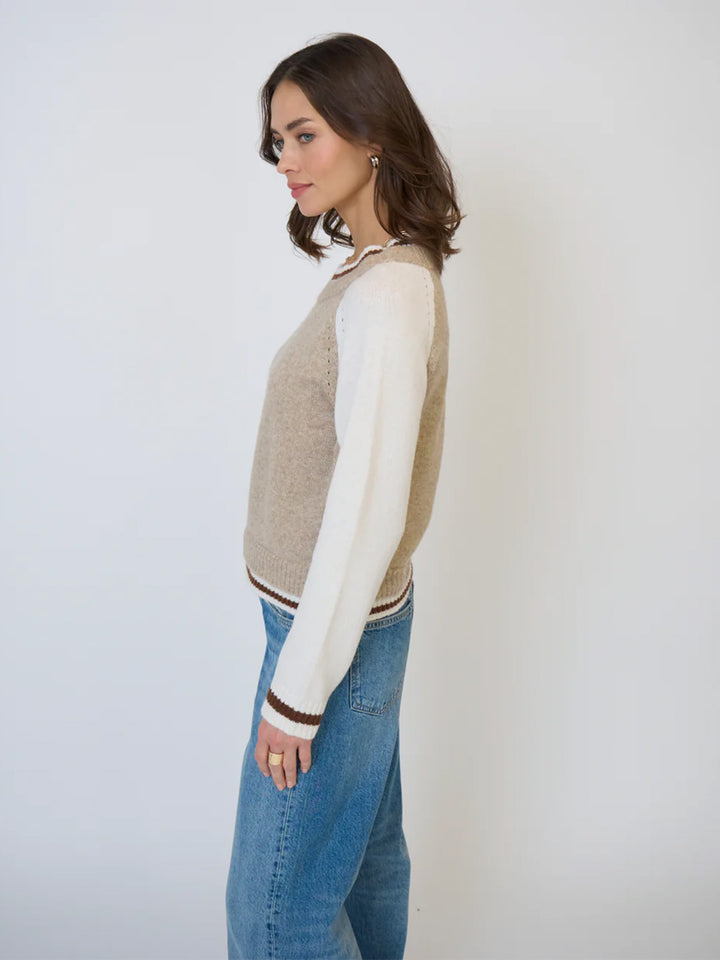 Olivia Baseball Sweater in Beige/Oat