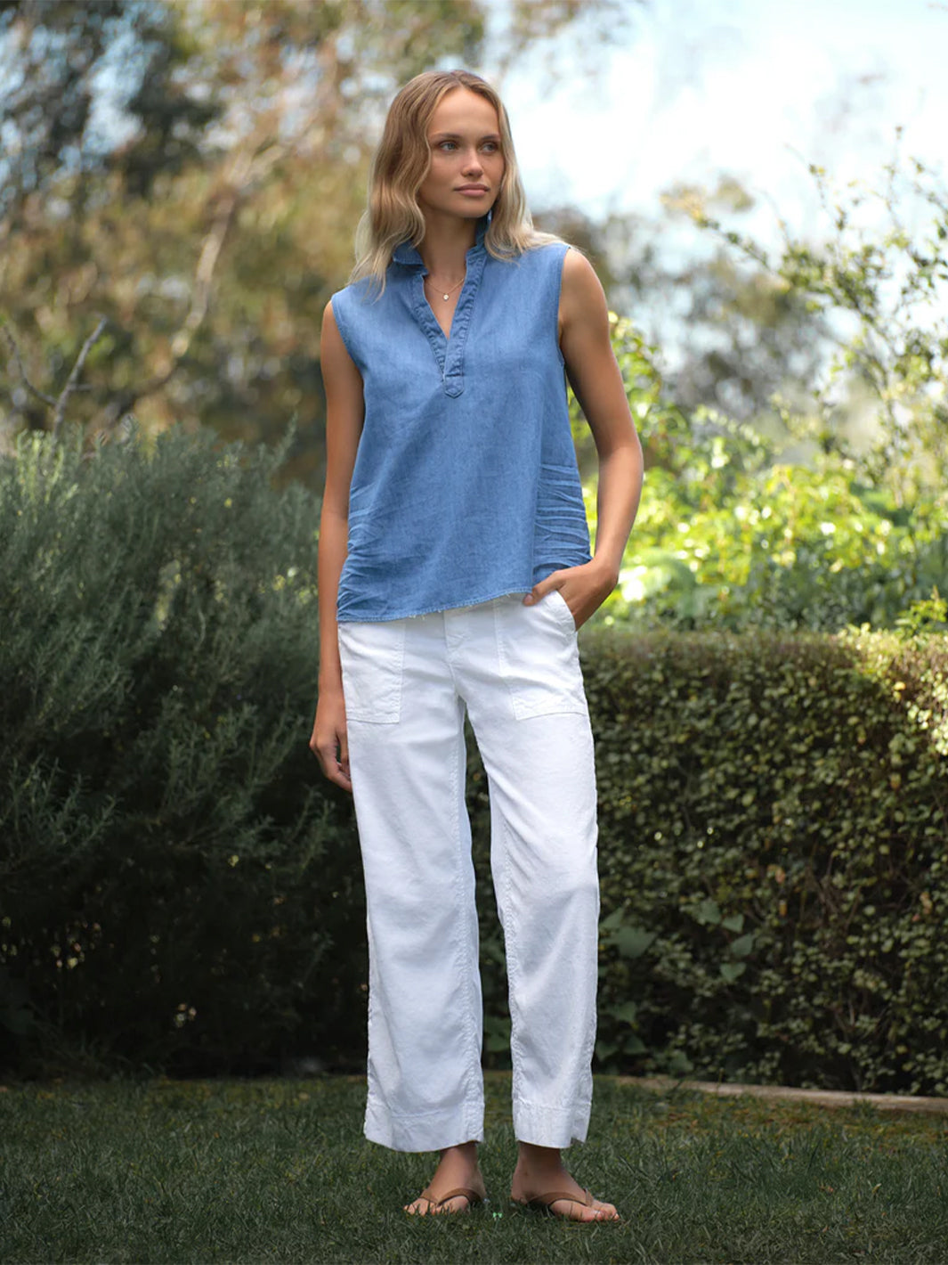 Olivia Popover Tank in Vintage Stonewashed Indigo