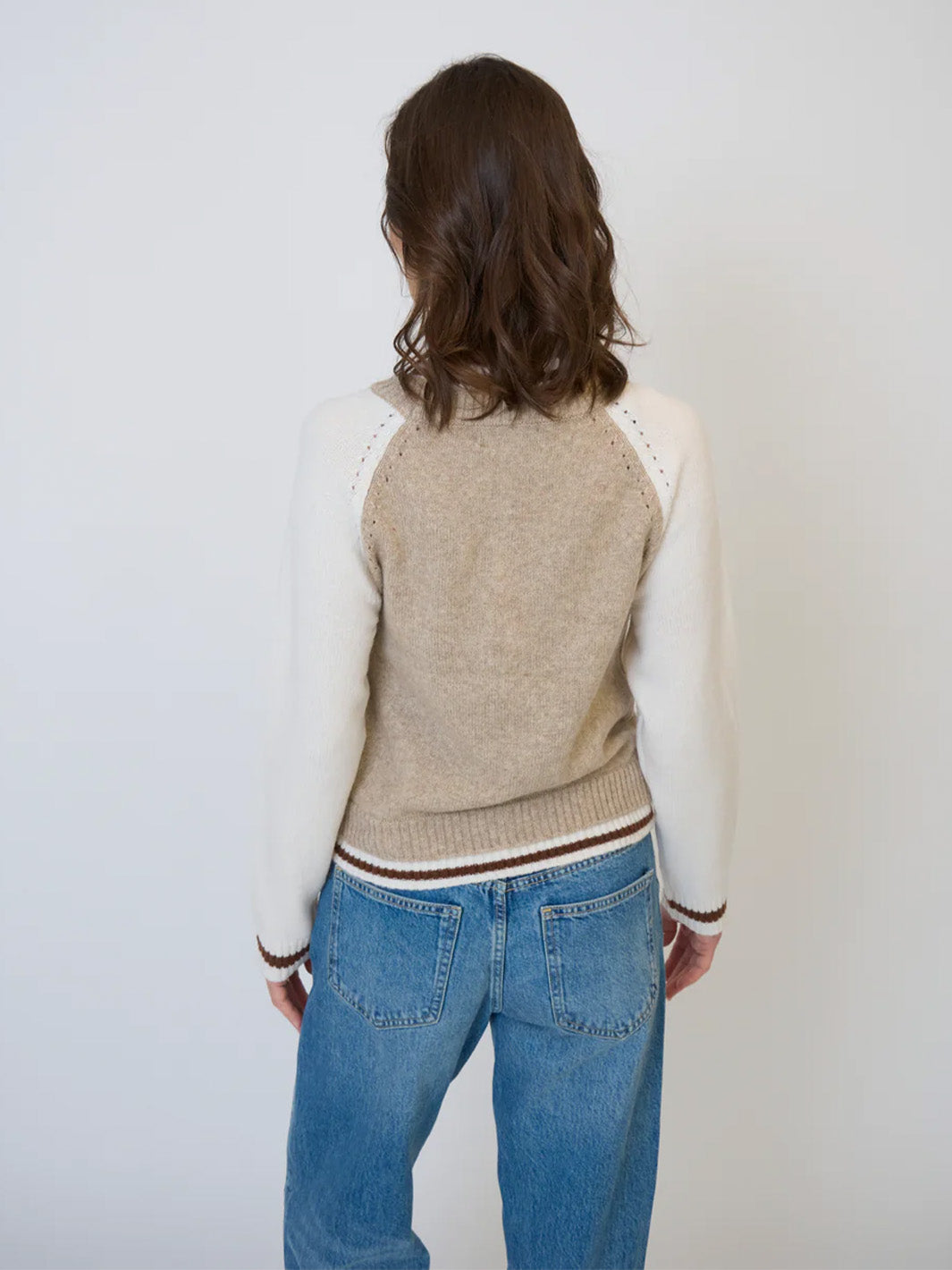 Olivia Baseball Sweater in Beige/Oat