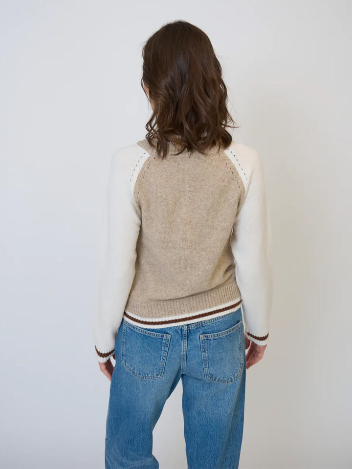 Olivia Baseball Sweater in Beige/Oat