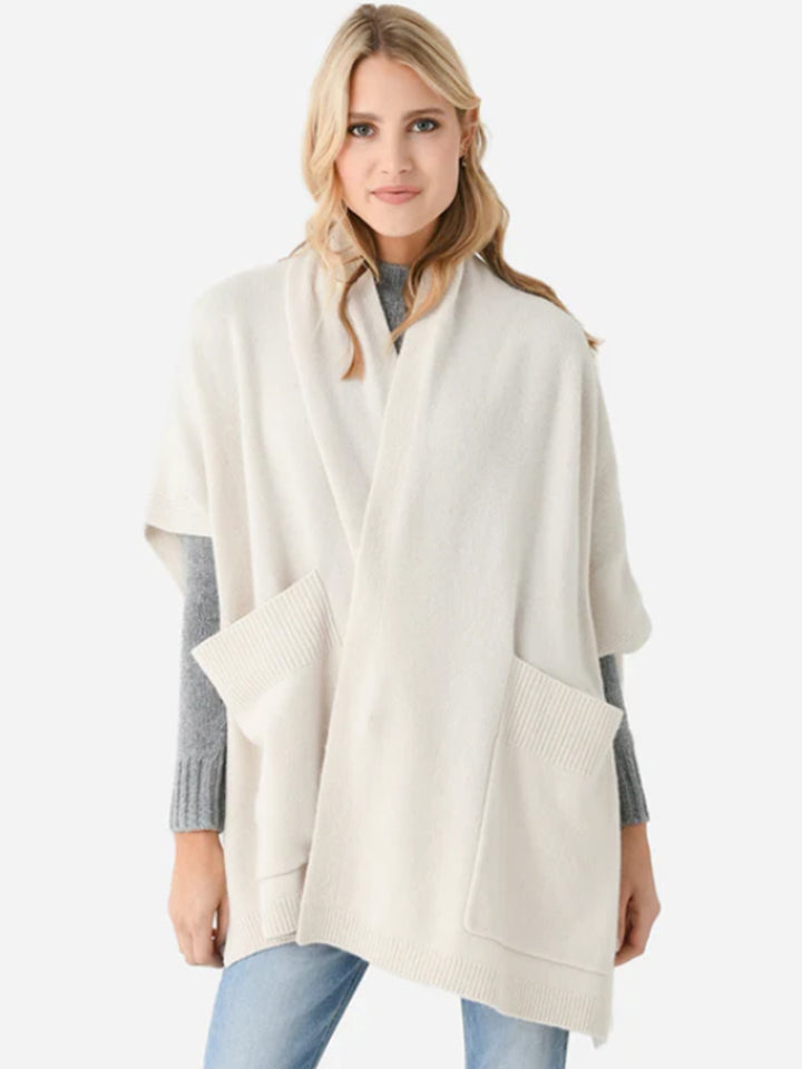 Cashmere Open Poncho in Ivory