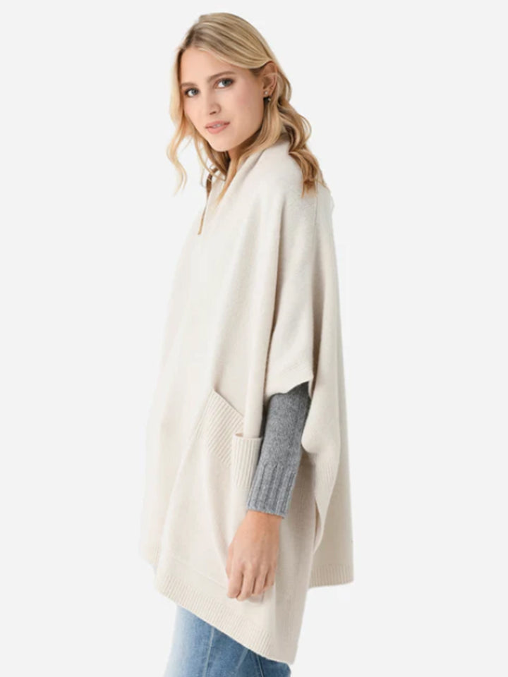 Cashmere Open Poncho in Ivory