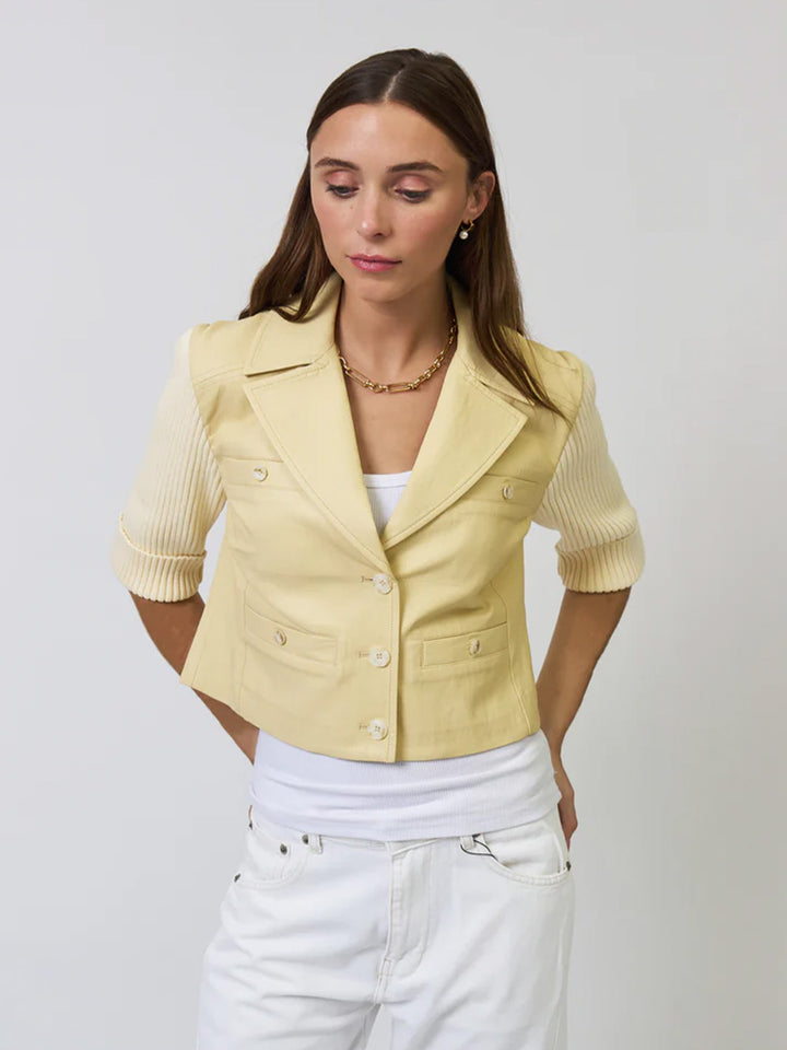 Ophelia Cropped Vegan Sweater Jacket in Yellow