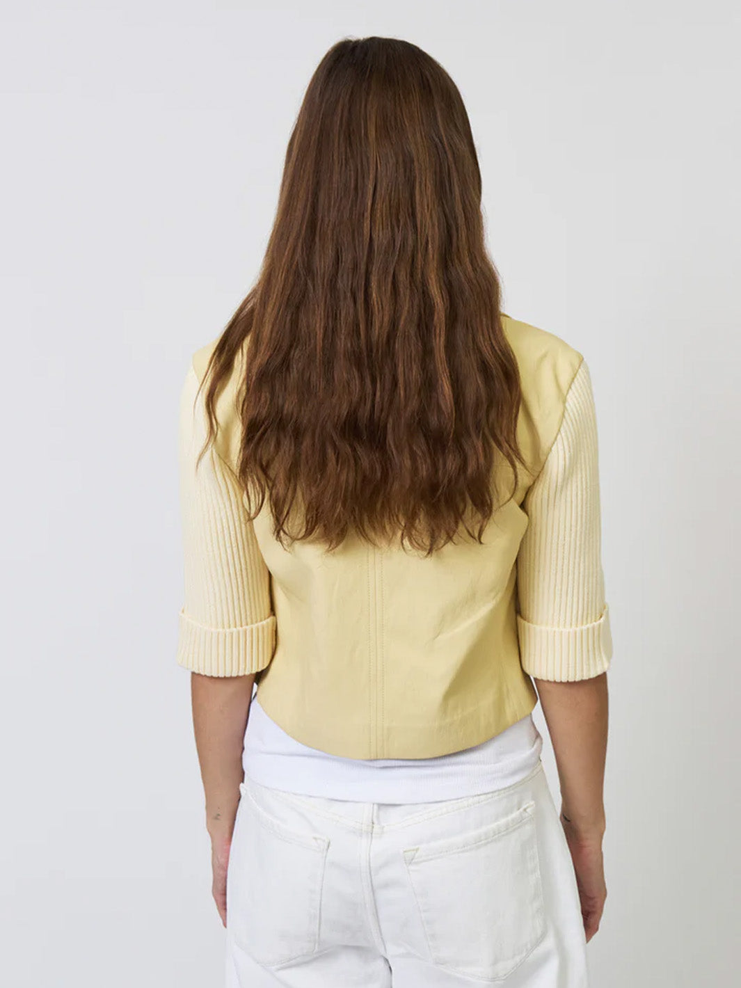 Ophelia Cropped Vegan Sweater Jacket in Yellow