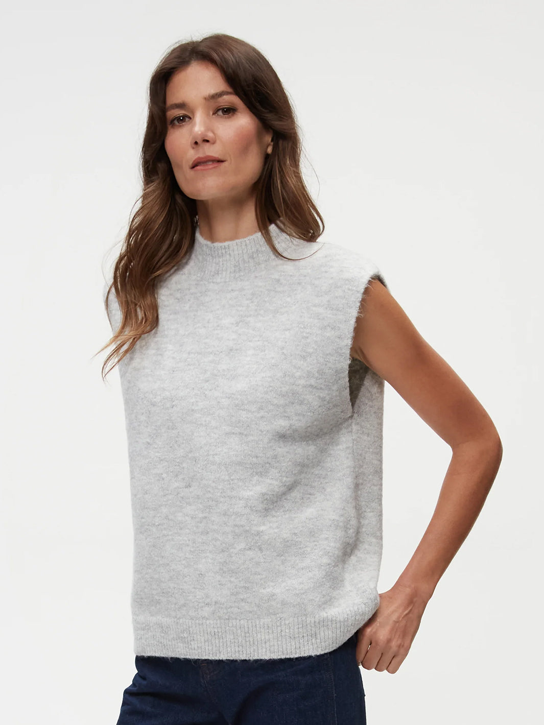 Opie Mock Neck Sweater Vest in Heather Grey