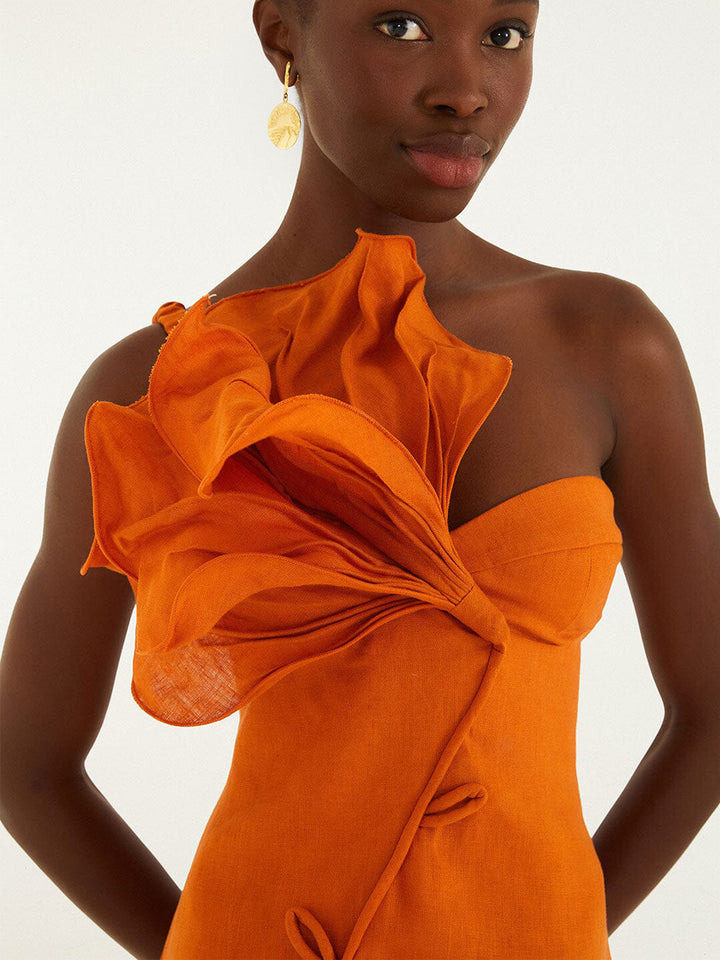 Flower Mini Dress in Orange
