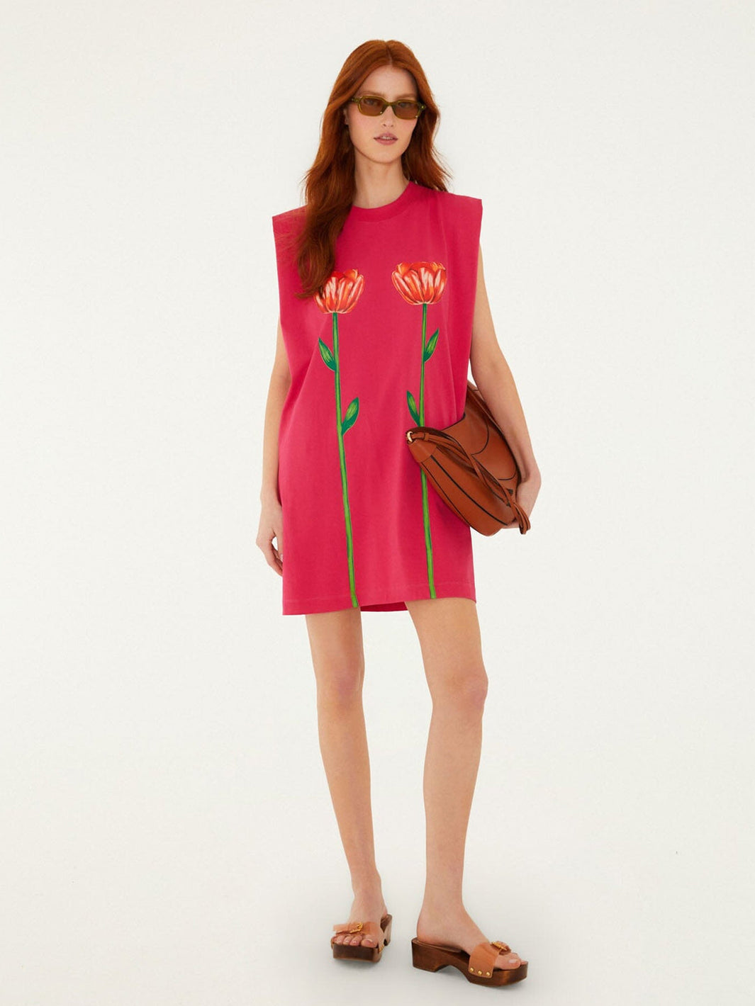 Tropical Rose Padded Shoulder Mini Dress in Pink