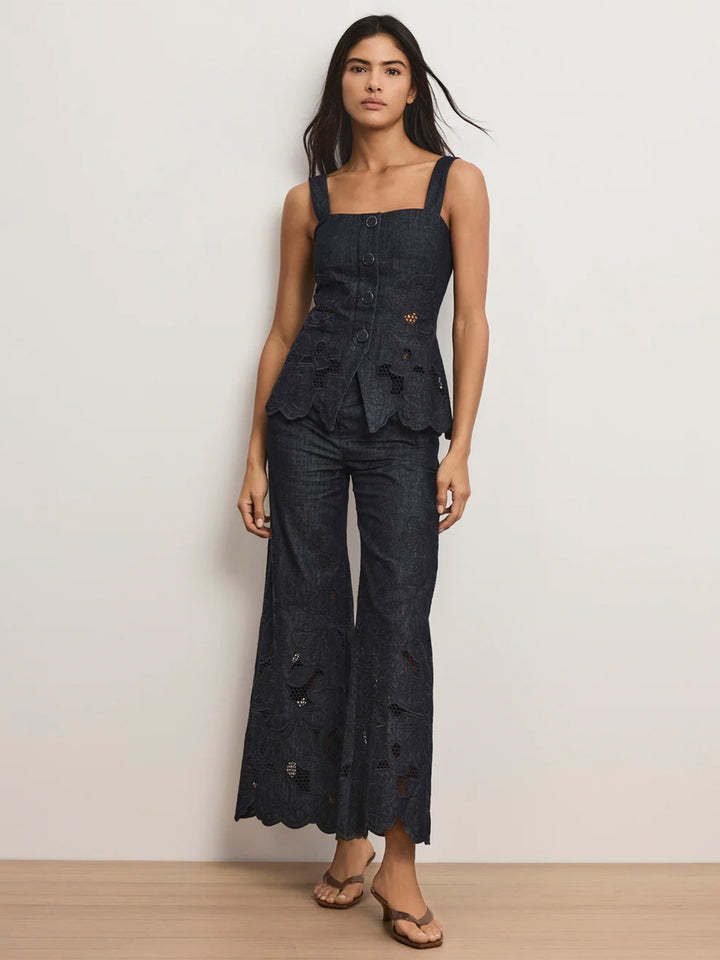 Osborne Wide-Leg Eyelet Pant Indigo Rinse