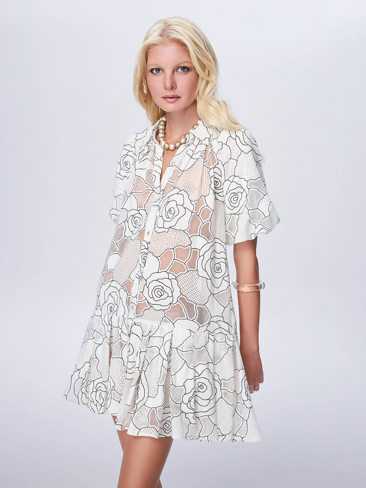 Ourania Puff Sleeve Shirtdress in Ivory