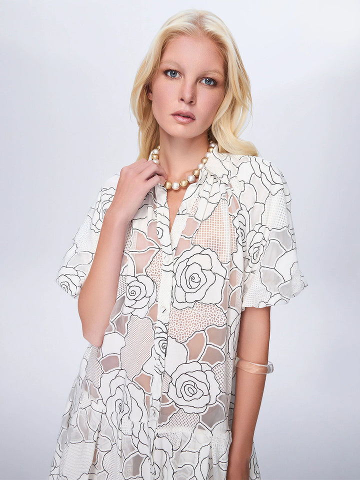Ourania Puff Sleeve Shirtdress in Ivory