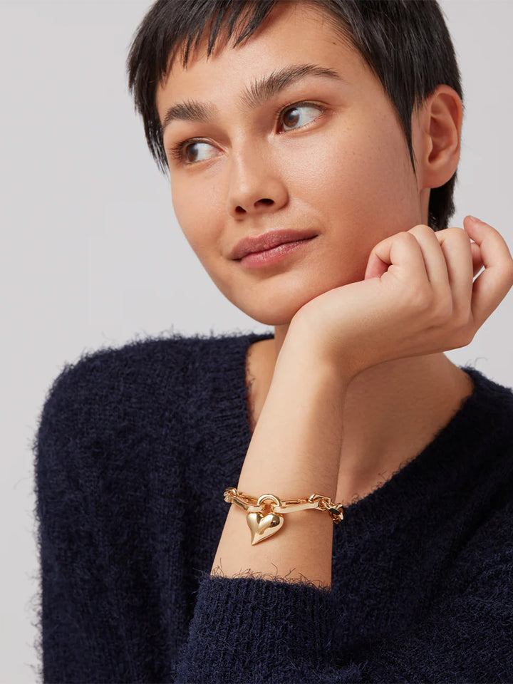 Padlock Heart Charm Bracelet in Gold