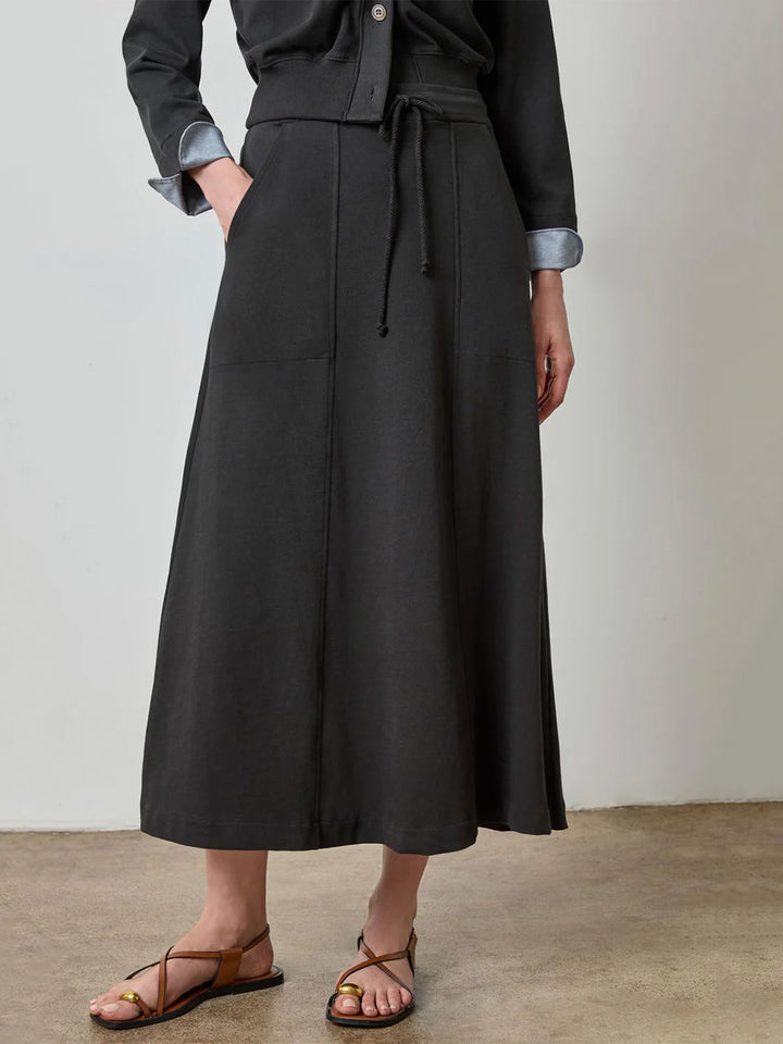 Drawcord Paneled Skirt in Black