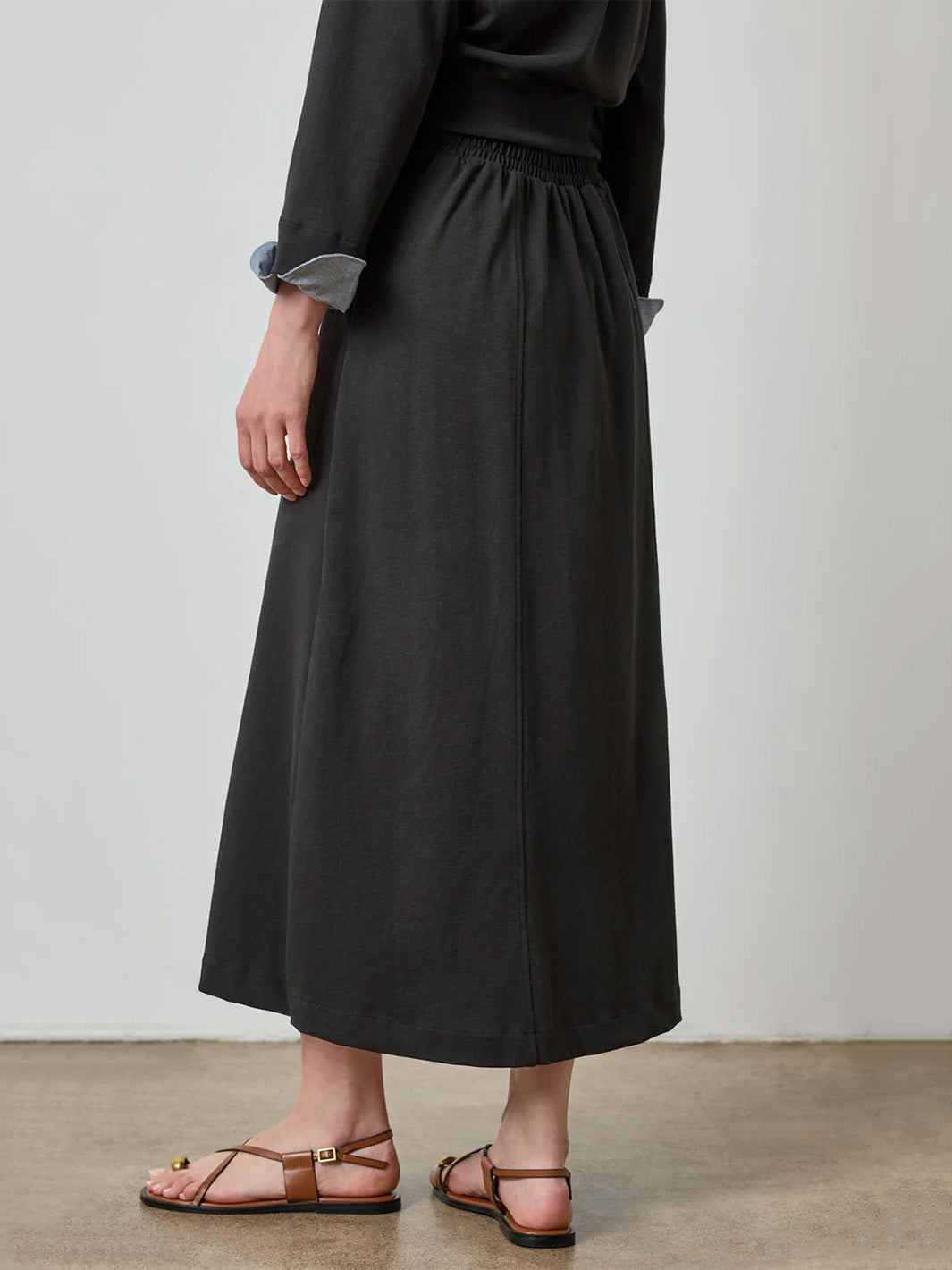 Drawcord Paneled Skirt in Black