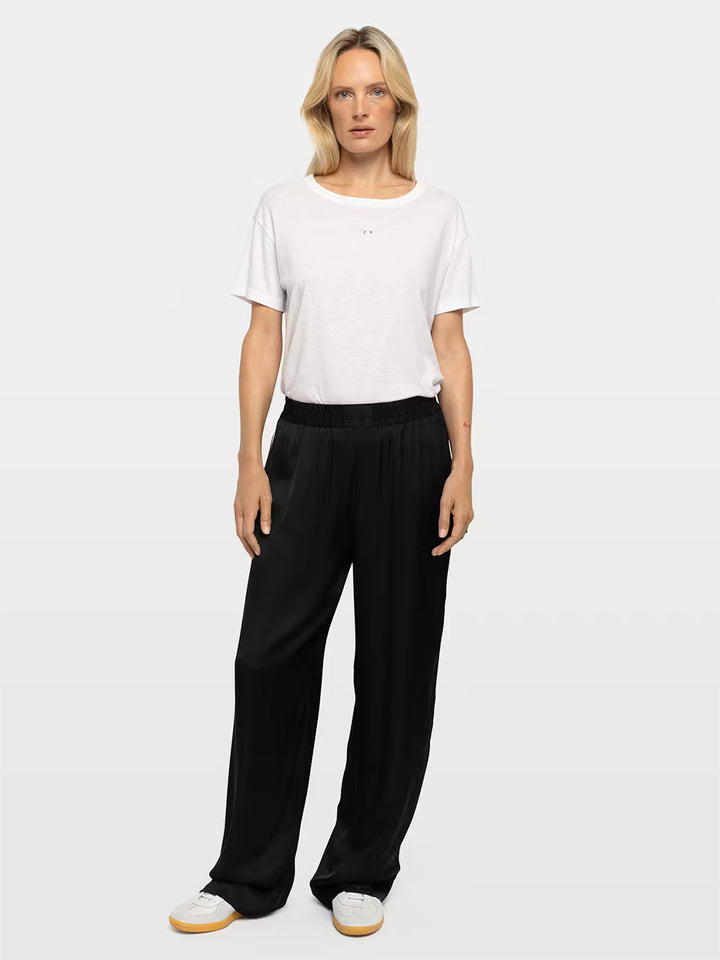 Satin High Waist Straight Leg Pant in Black