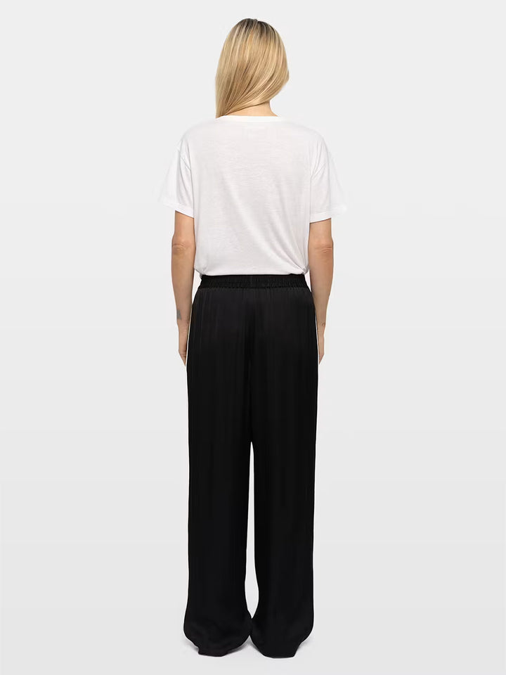 Satin High Waist Straight Leg Pant in Black