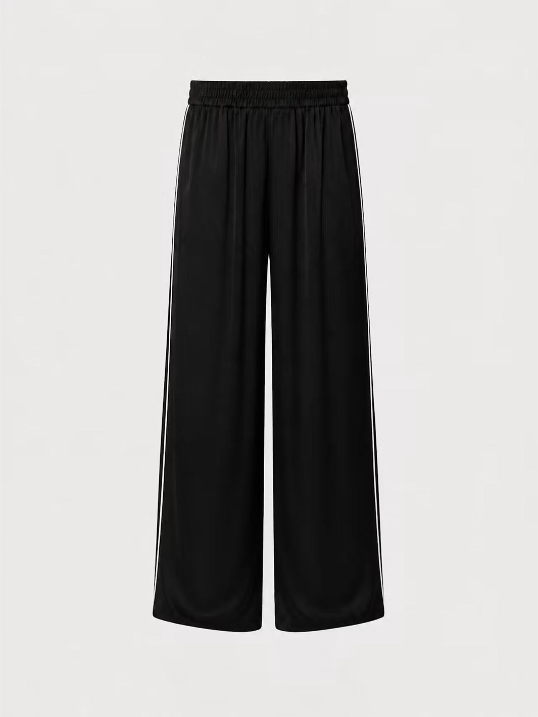 Satin High Waist Straight Leg Pant in Black