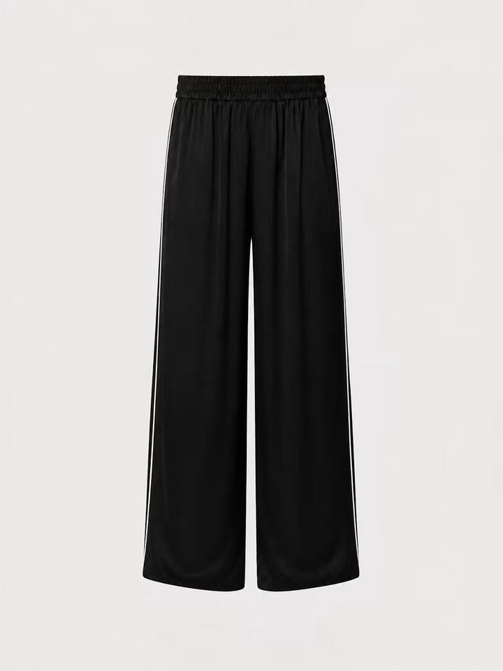 Satin High Waist Straight Leg Pant in Black