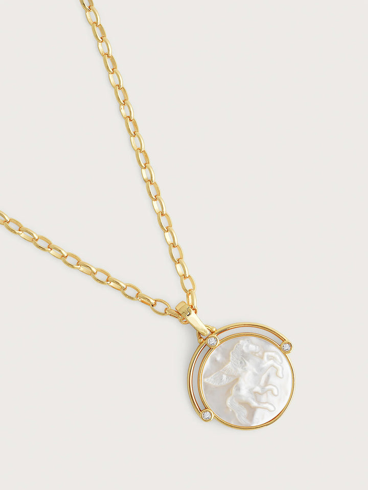 Pegasus Pearl Coin Pendant Necklace in Gold