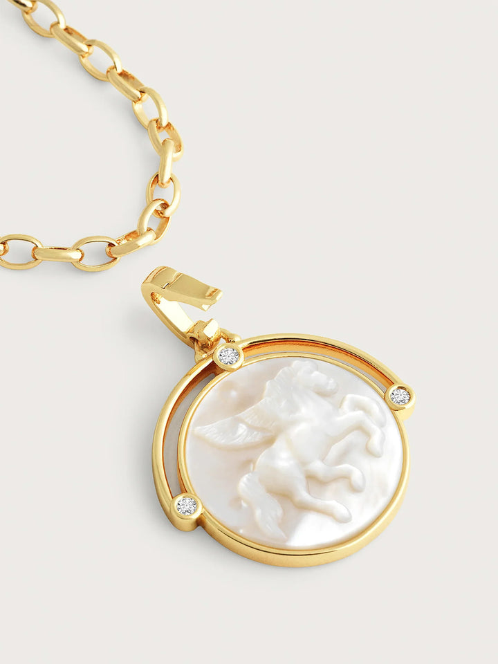 Pegasus Pearl Coin Pendant Necklace in Gold