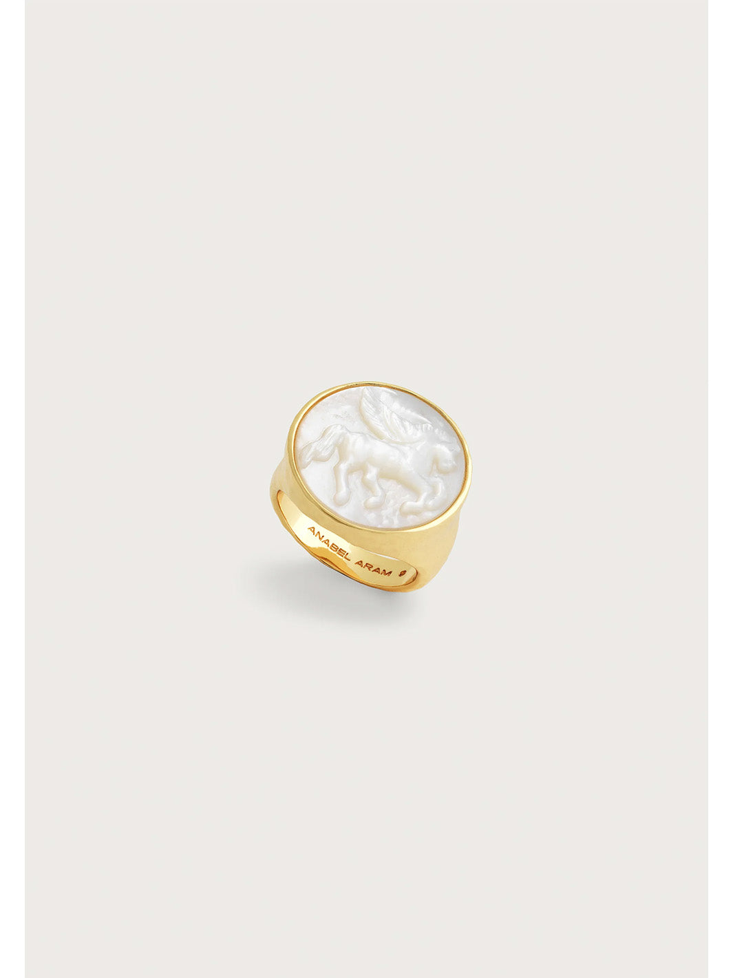 Pegasus Pearl Coin Signet Ring in Gold