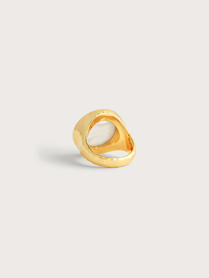 Pegasus Pearl Coin Signet Ring in Gold