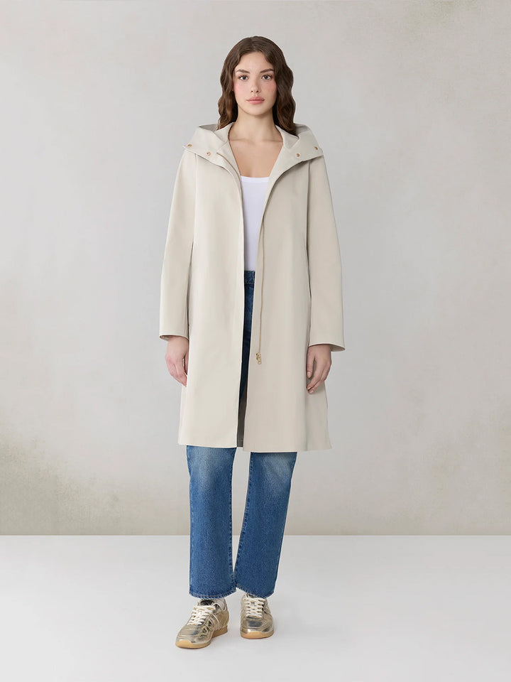 Palma Hooded Car Coat in Waterproof Twill in Light Oak