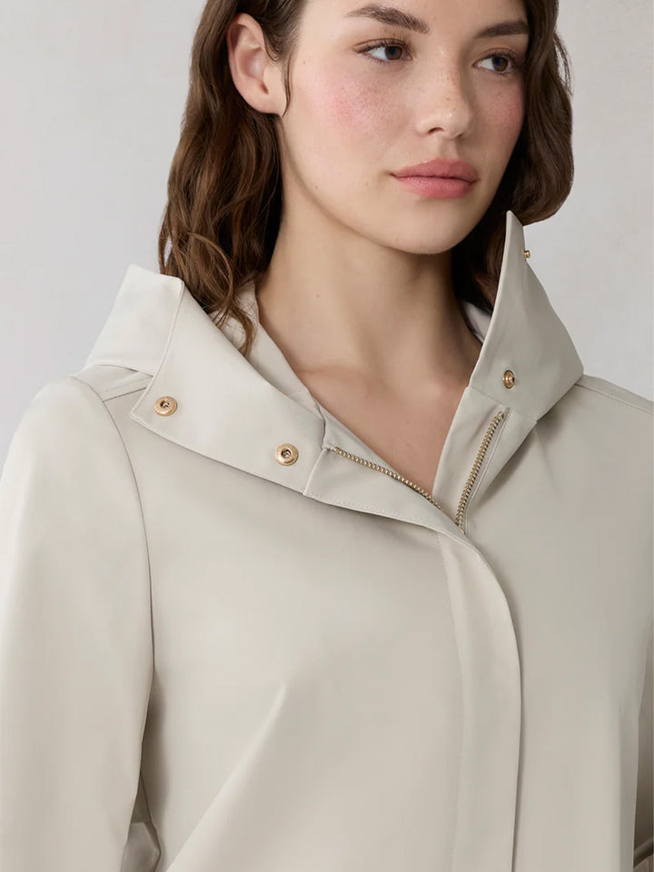 Palma Hooded Car Coat in Waterproof Twill in Light Oak