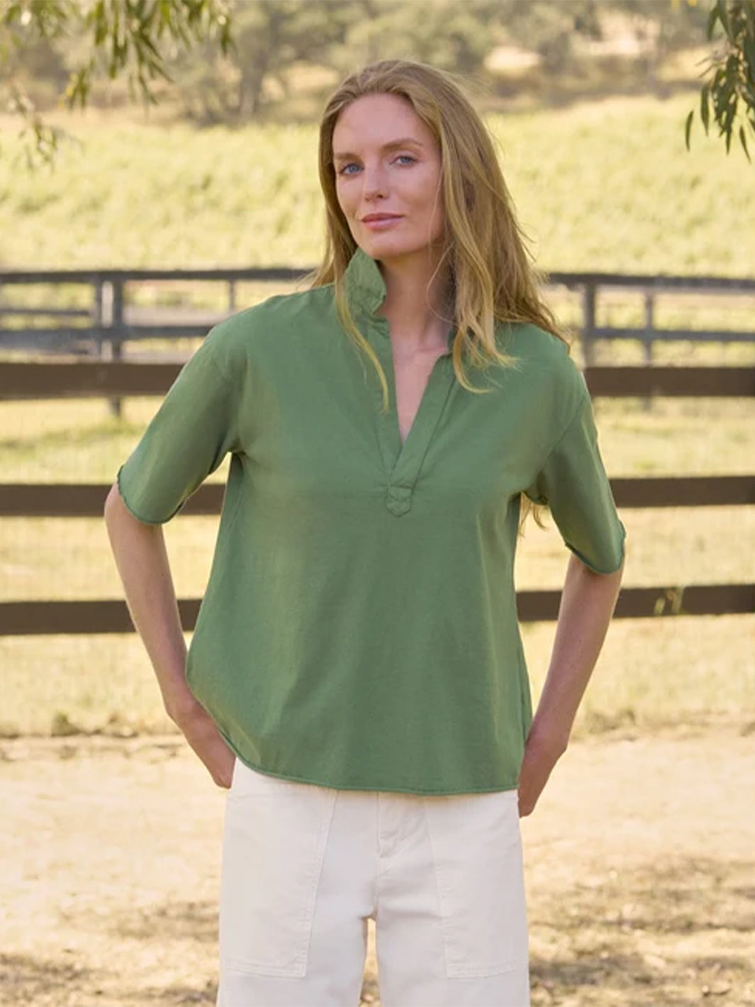 Patty Short-Sleeve Popover Henley in Nori