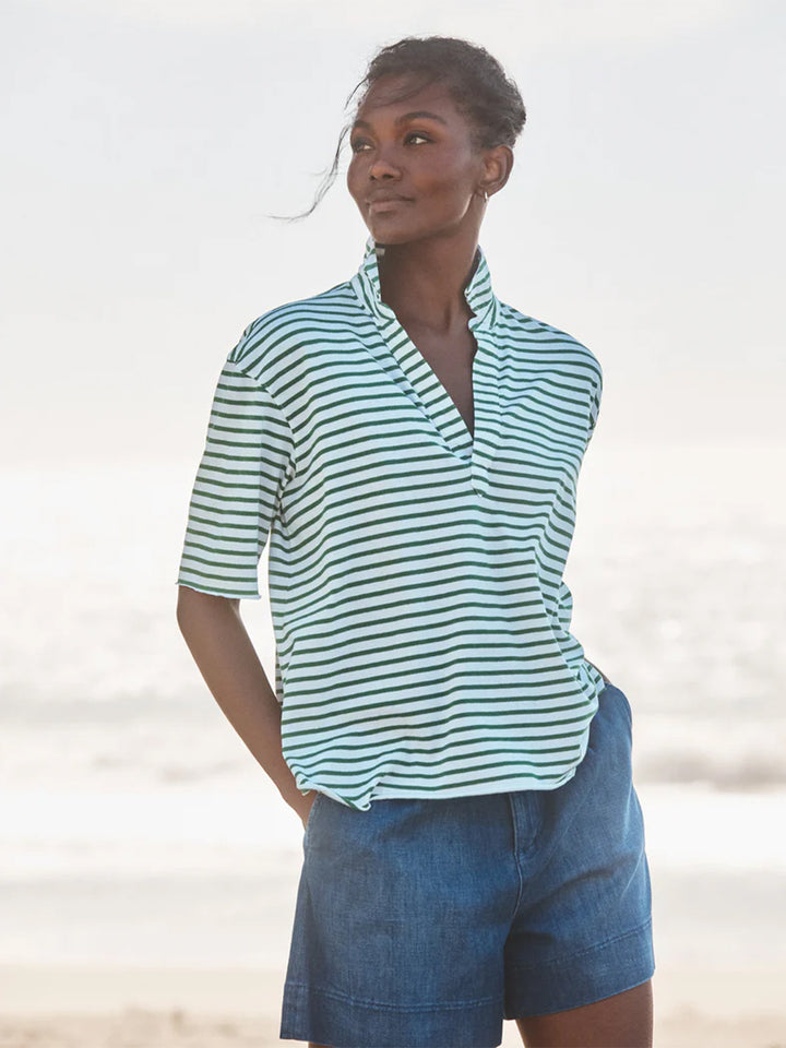 Patty Short Sleeve Popover Shirt in Green/White Stripe
