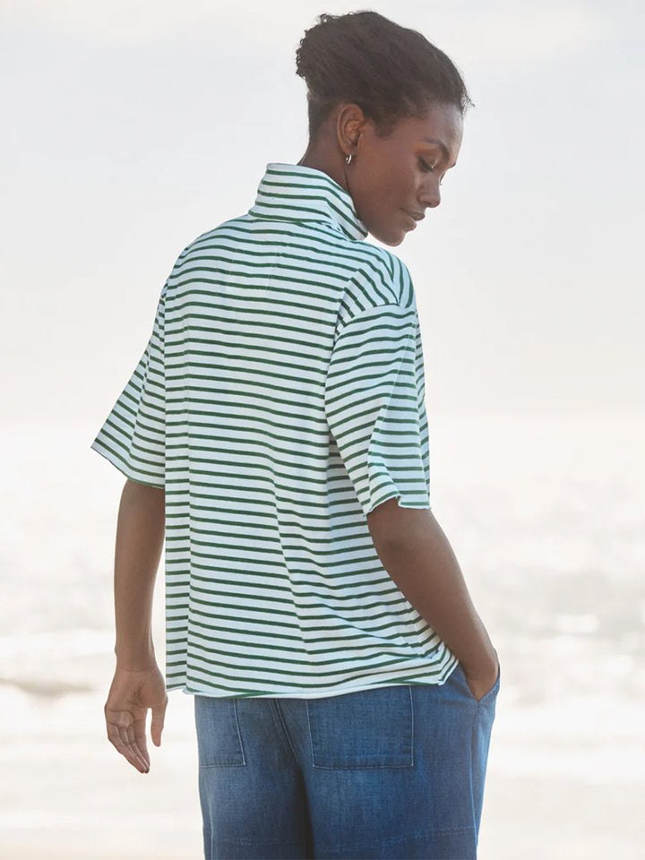 Patty Short Sleeve Popover Shirt in Green/White Stripe
